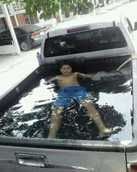 Kid Chilling in Truck Pool