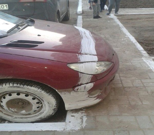 Painting Sidewalk Lines Over a Parked Car