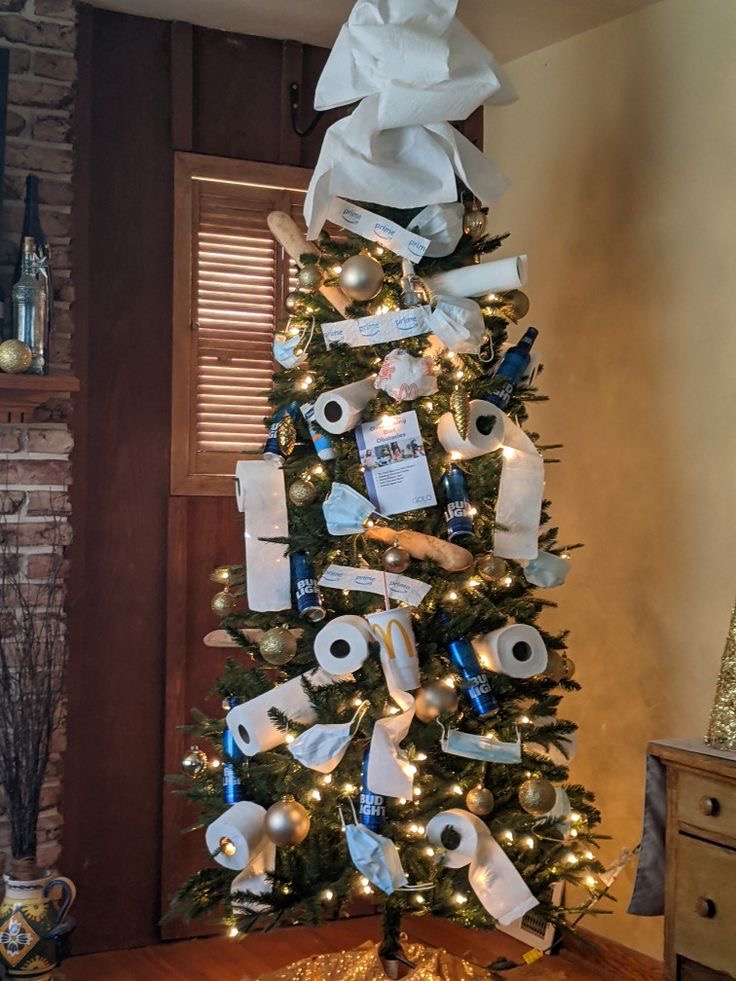 Christmas Tree Decorated With Toilet Paper Rolls