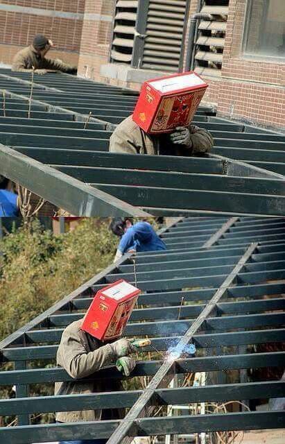 The cardboard helmets