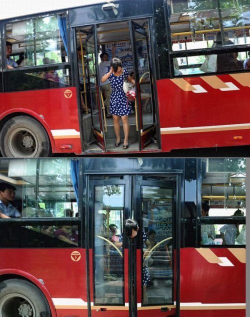 Doors Close on Woman's Head