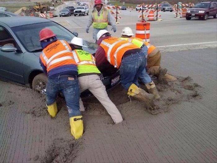 Car in Wet Cement