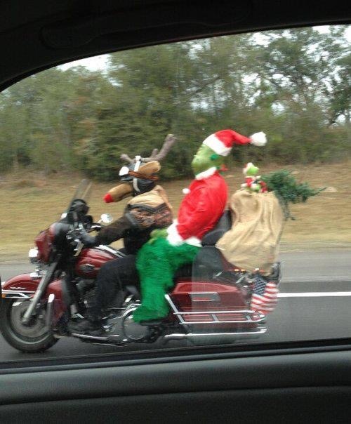 The Grinch Riding a Motorcycle