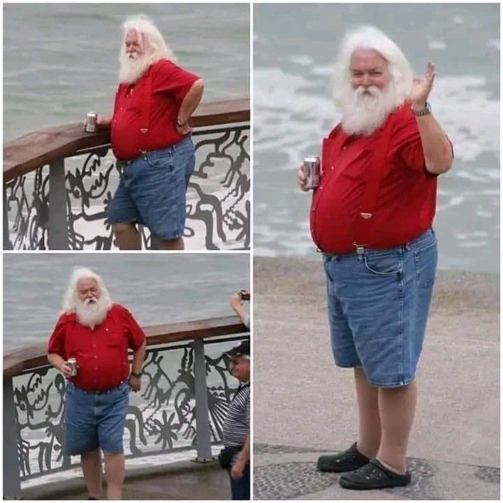 Santa in Shorts and a Red T-Shirt 