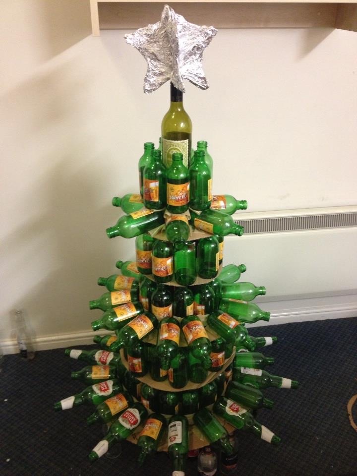 Christmas Tree Made of Beer and Wine Bottles