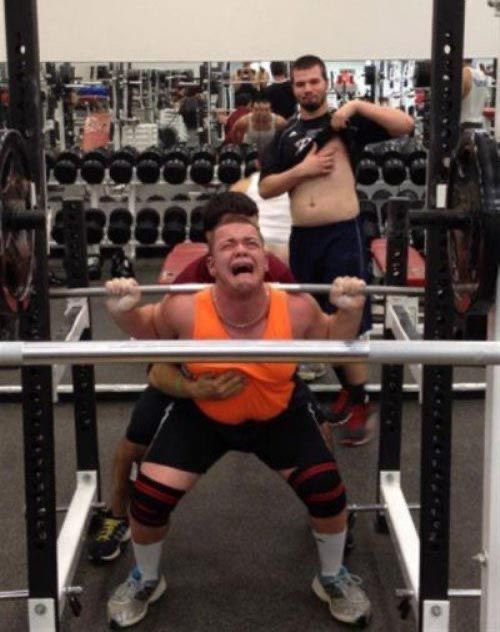 Guy Screaming While Exercising