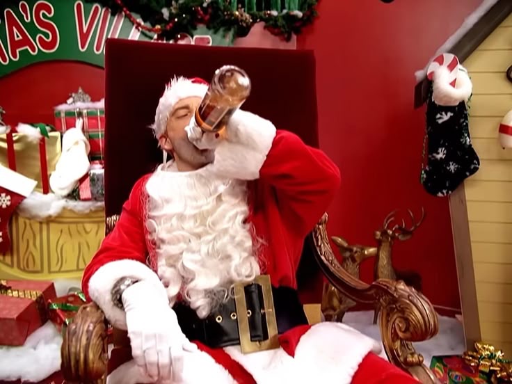 Santa Drinking Straight from the Bottle