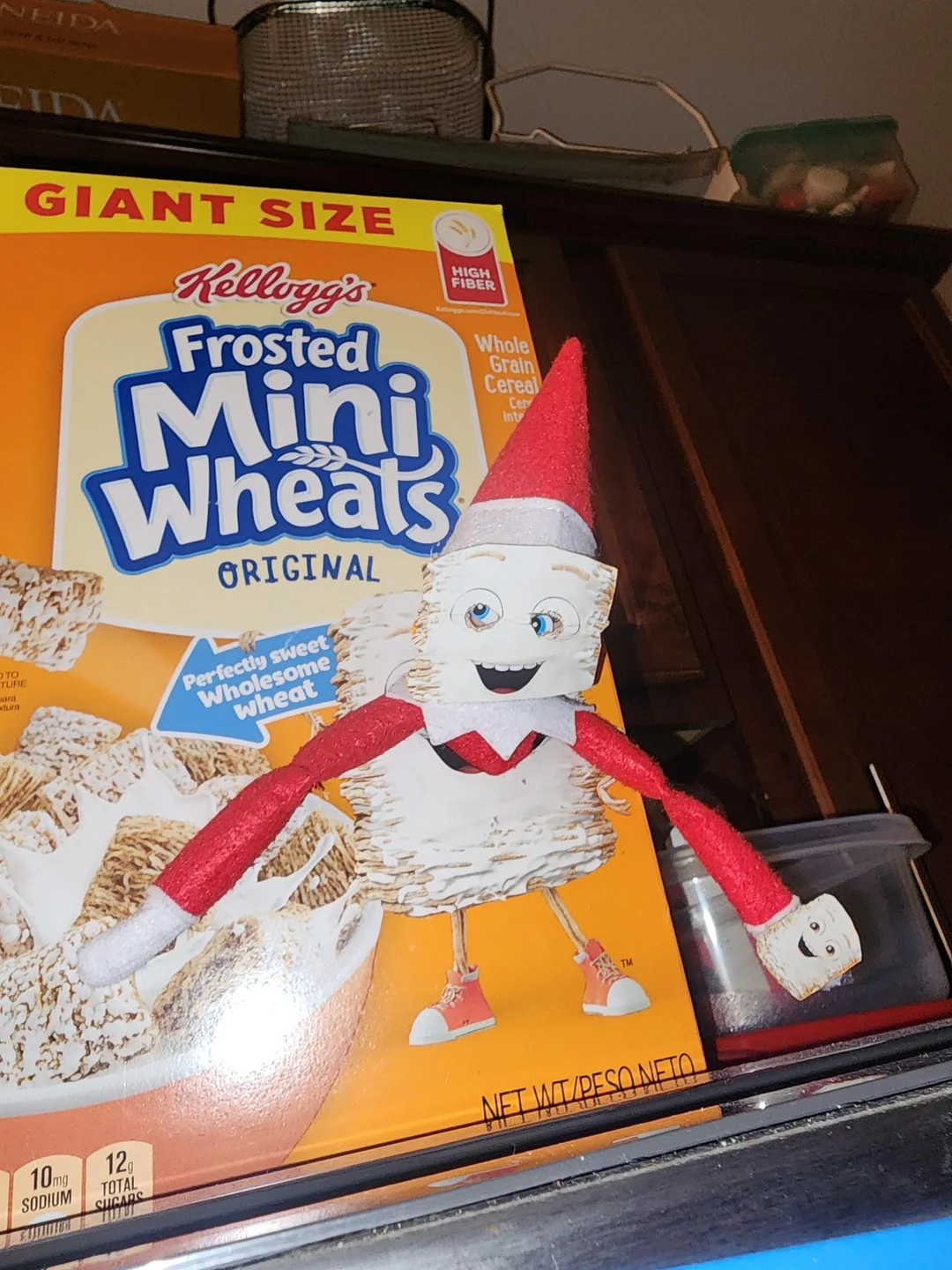 Elf cosplaying as Mini Wheats