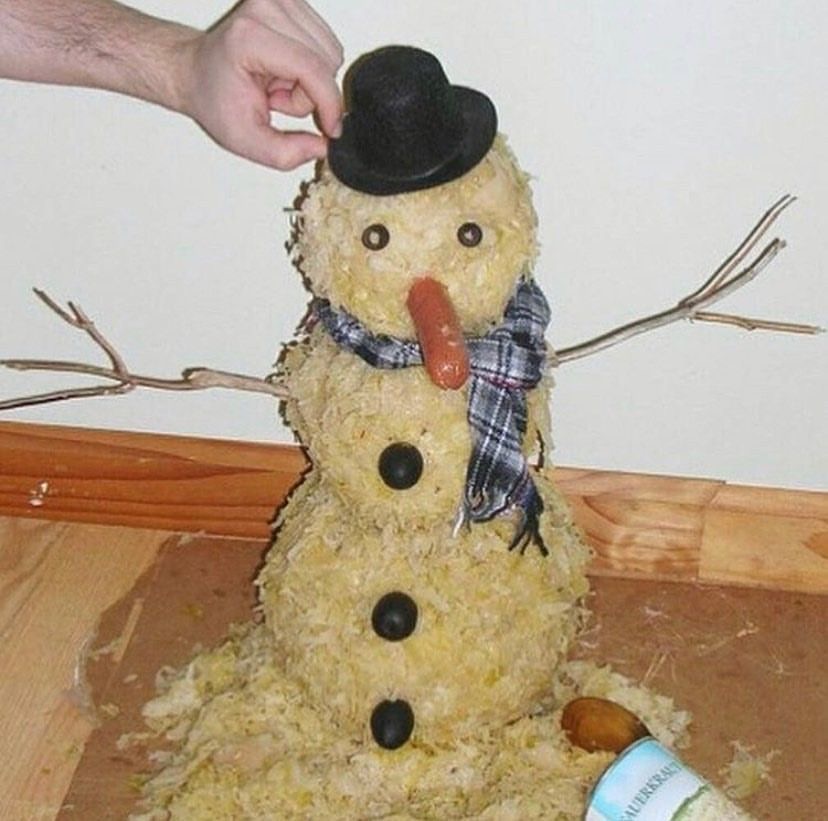 Snowman Made Out of Sauerkraut