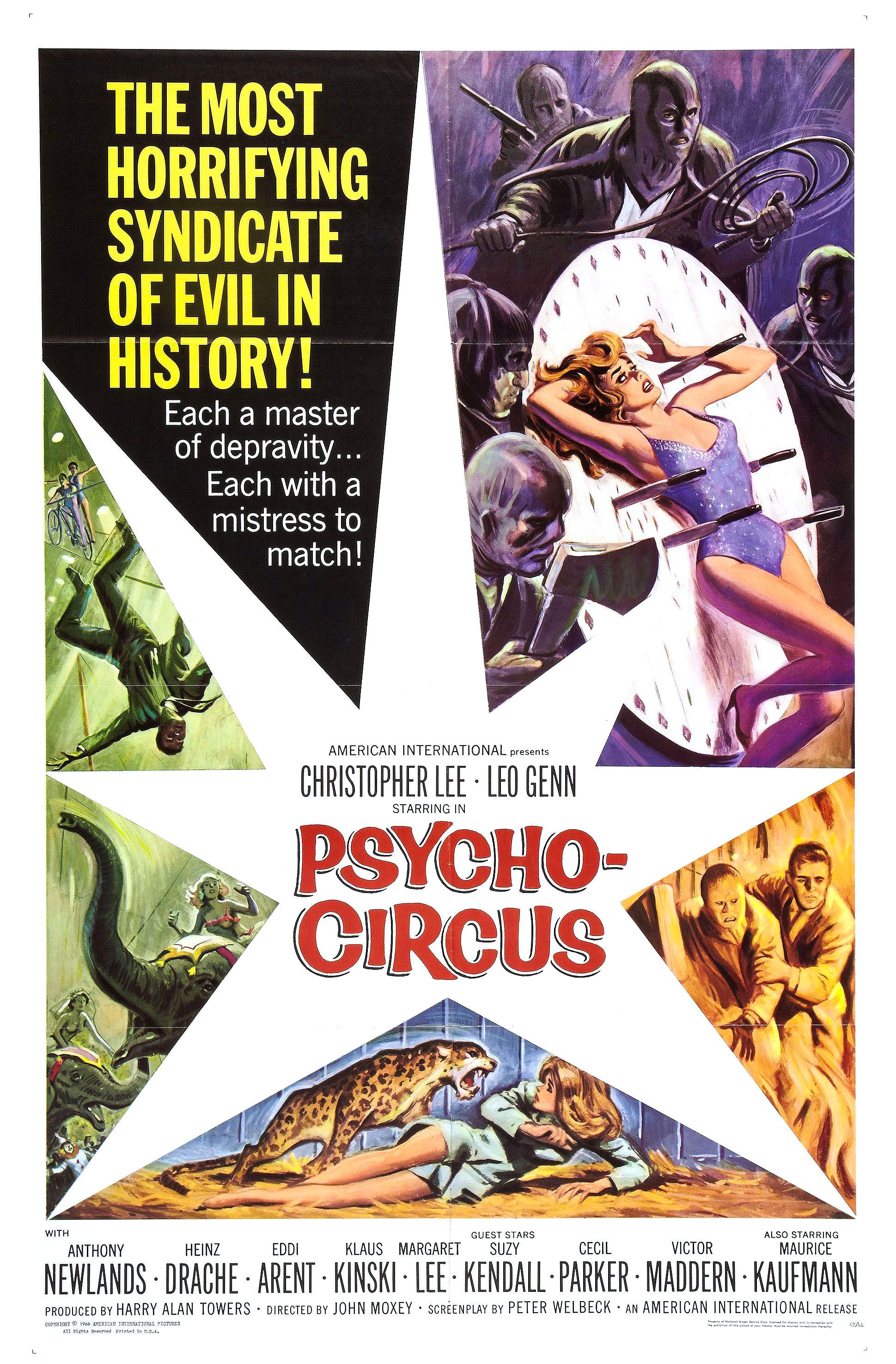 circus of fear 1966 - The Most Horrifying Syndicate Of Evil In History! Each a master of depravity... Each with a mistress to match! Christopher Lee "Leo Genn Psycho Circus Hony Eroon Kuus Wort Spyl Newlands Drache Arent Kinski Lee Kendall Parker Vie Madd