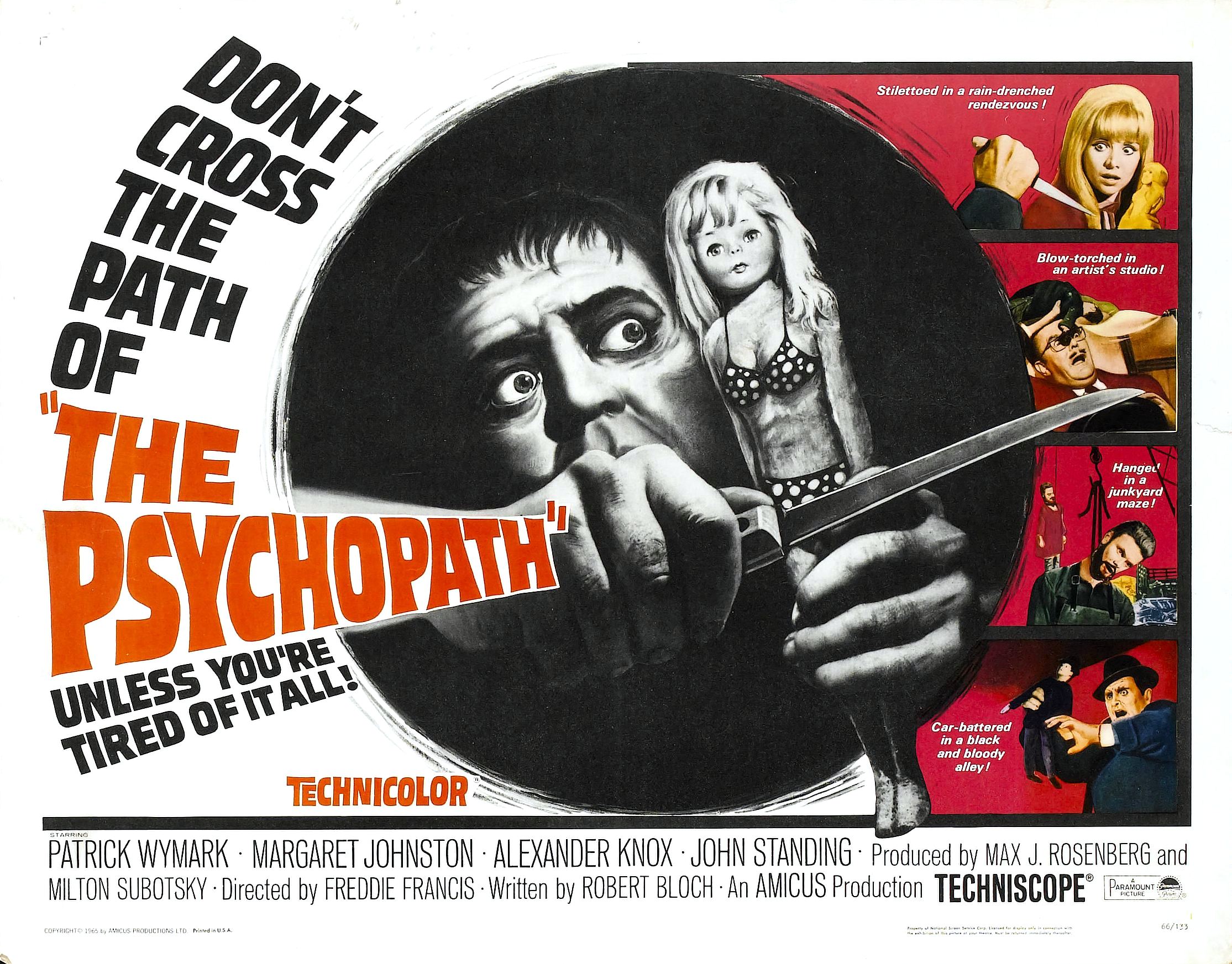 psychopath 1966 poster - Don'T Cross The Board Path Of The Psychopatrs Unless You'Re Tired Of It All! Card Technicolor Patrick Wymark Margaret Johnston Alexander Knox John Standing Produced by Max J. Rosenberg and Milton Subotsky. Directed by Freddie Fran