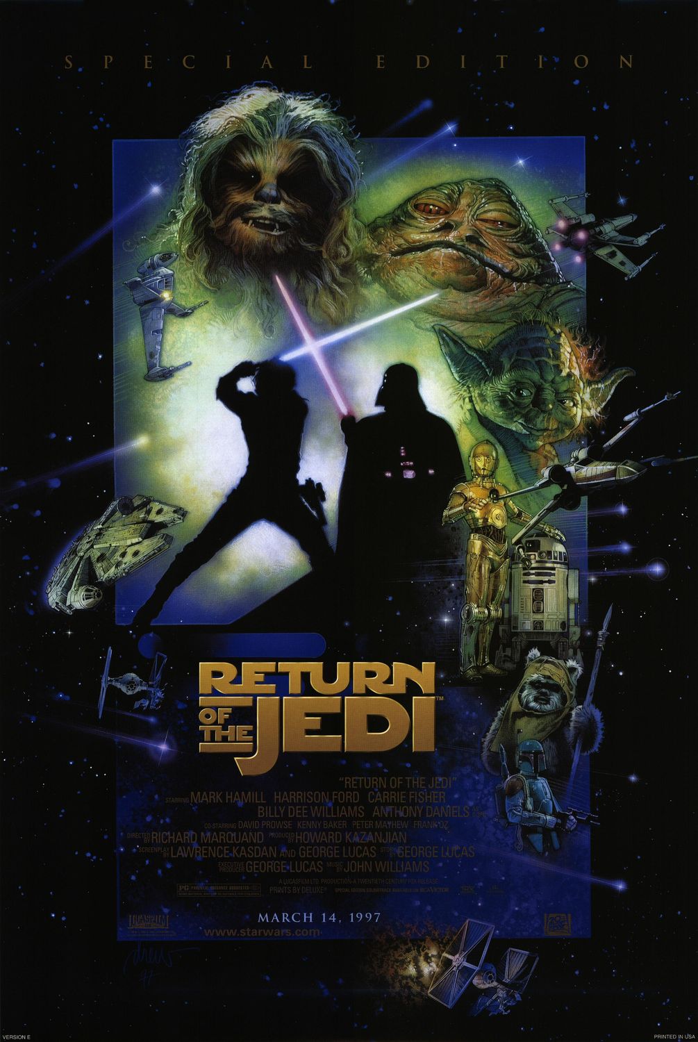 star wars return of the jedi poster - S. D C G Return "Return Of The Jedi" mMARK Hamill Harrison Ford Carrie Fisher Billy Dee Williams Anthony Daniels O Starring David Prowse Kenny Baker Peter Mayhew Fransuz The Directen Richard Marquand Produced Howard K