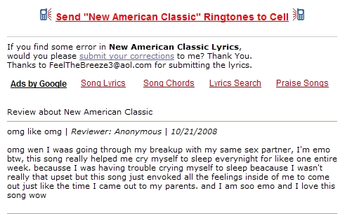 While browsing lyrics for Taking Back Sundays : New American Classic, I read the first comment on the lyrics, tell me what the comment means to you.