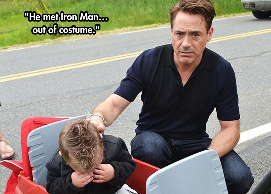 robert downey jr kid crying - "He met Iron Man... out of costume."