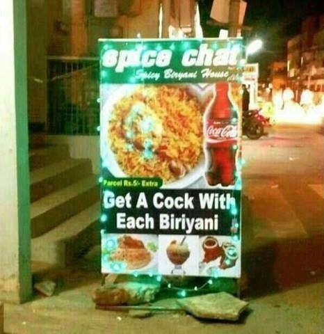 funny indian signs translated english - Sey Beyaal House Parcol Rs5Extra Get A Cock With Each Biriyani