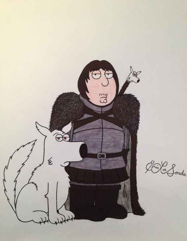 Chris Griffin as Jon Snow and Brian as Ghost