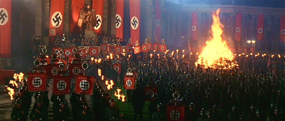 Most of the uniforms used in the Berlin book burning scene are authentic World War II uniforms and not costumes.  A cache of old uniforms was found in Germany and the costume designer, Anthony Powell, obtained them to be used in the film.