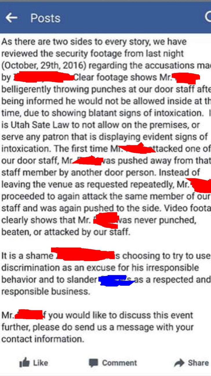 Guy Makes Facebook Post Claiming Bar Staff Beat Him Up Because He's Gay, The Bar Responds To His Bullshit