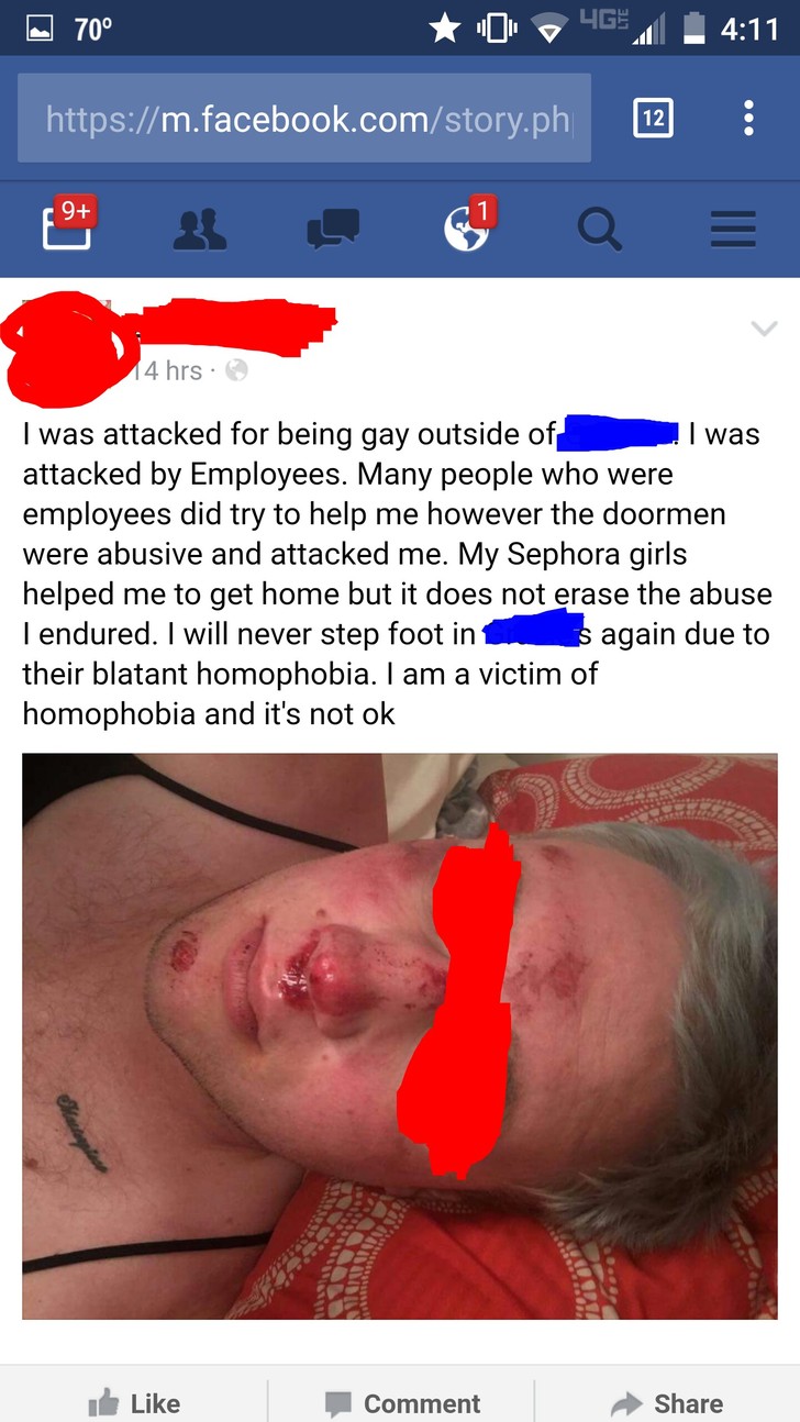 Guy Makes Facebook Post Claiming Bar Staff Beat Him Up Because He's Gay, The Bar Responds To His Bullshit