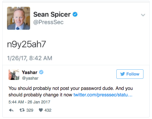 Press Secretary Sean Spicer Just Tweet His Password (Again)