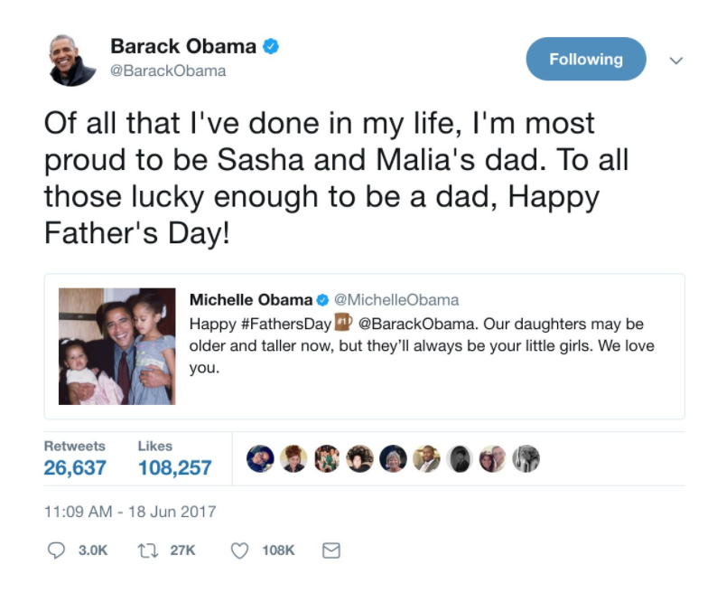 The Difference Between President 44 and 45's Father's Day Morning Tweets Are Telling