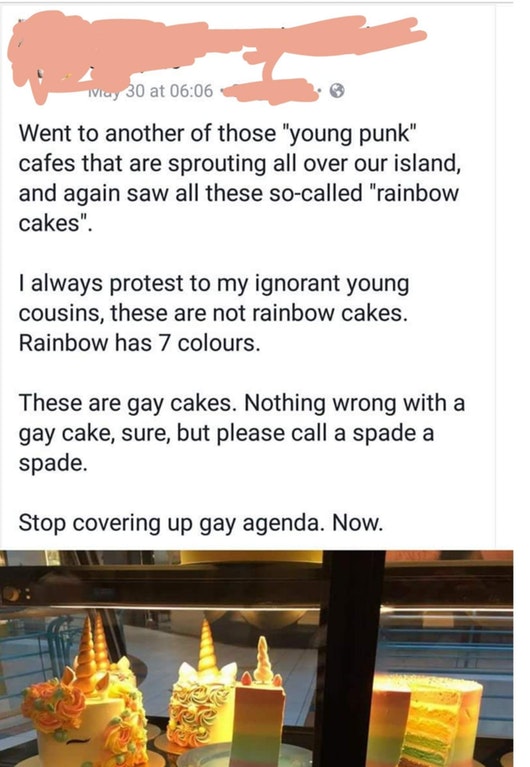 Woman calling cakes GAY CAKES and accusing them of being part of some agenda