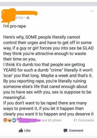 15 year old explains why he is pro rape
