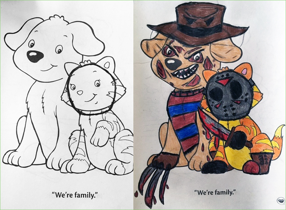 coloring book corruptions - "We're family." "We're family."