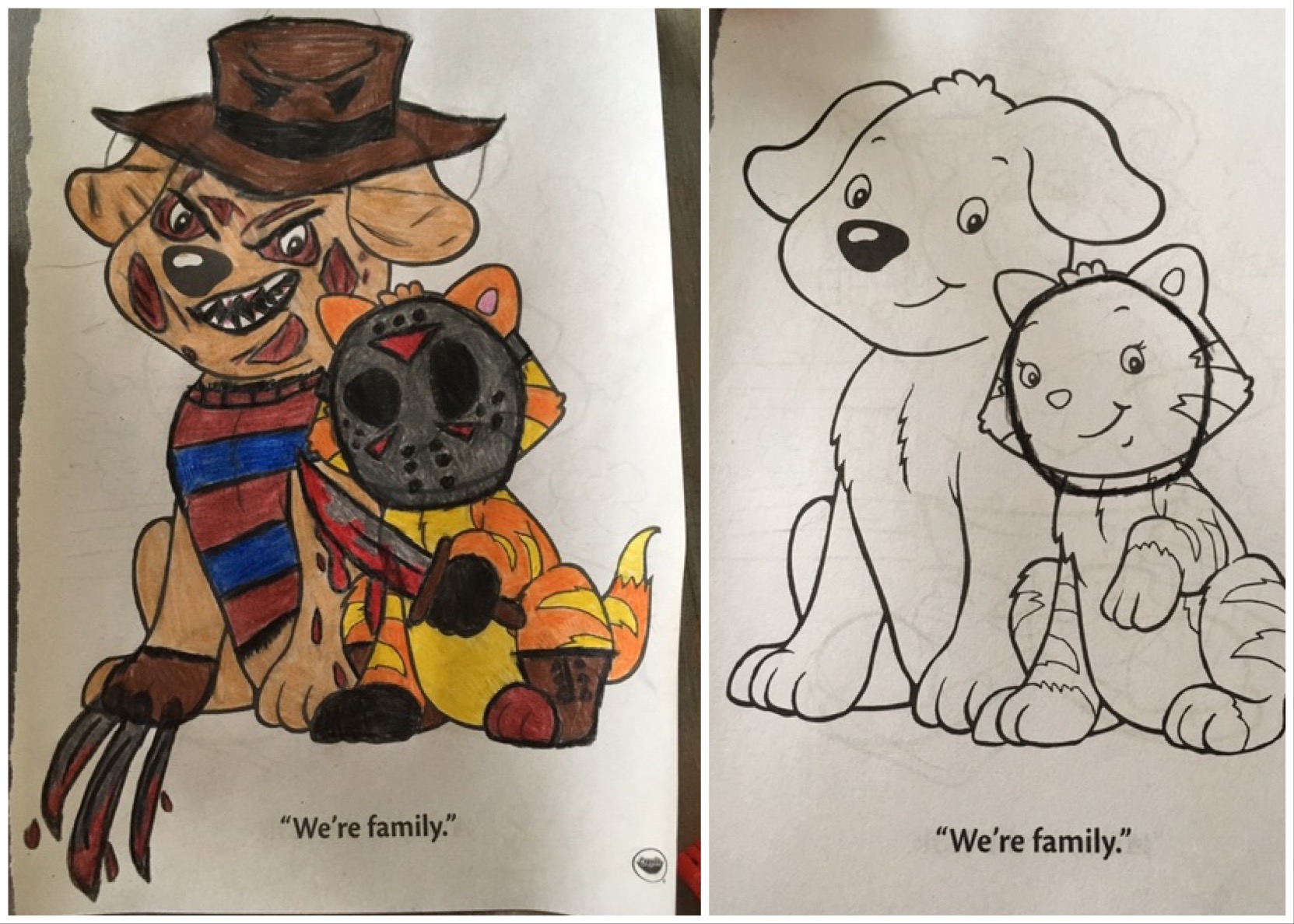 coloring book corruptions - too "We're family." "We're family."
