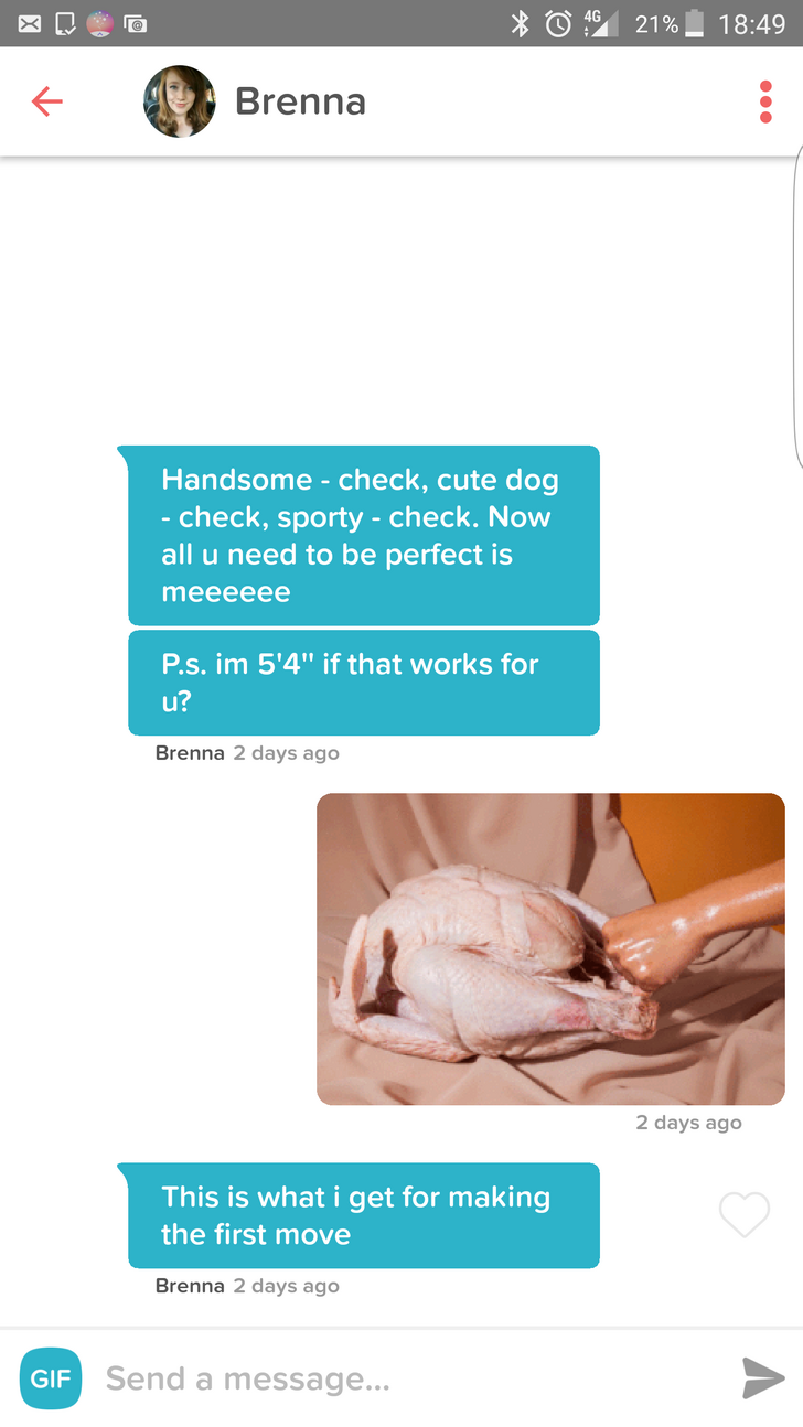 funny sex conversation - X @ 48 21% _ Brenna Handsome check, cute dog check, sporty check. Now all u need to be perfect is meeeeee P.s. im 5'4" if that works for u? Brenna 2 days ago 2 days ago This is what i get for making the first move Brenna 2 days ag