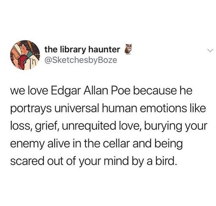 Sunday meme about Edgar Allan Poe tapping into the core human experience