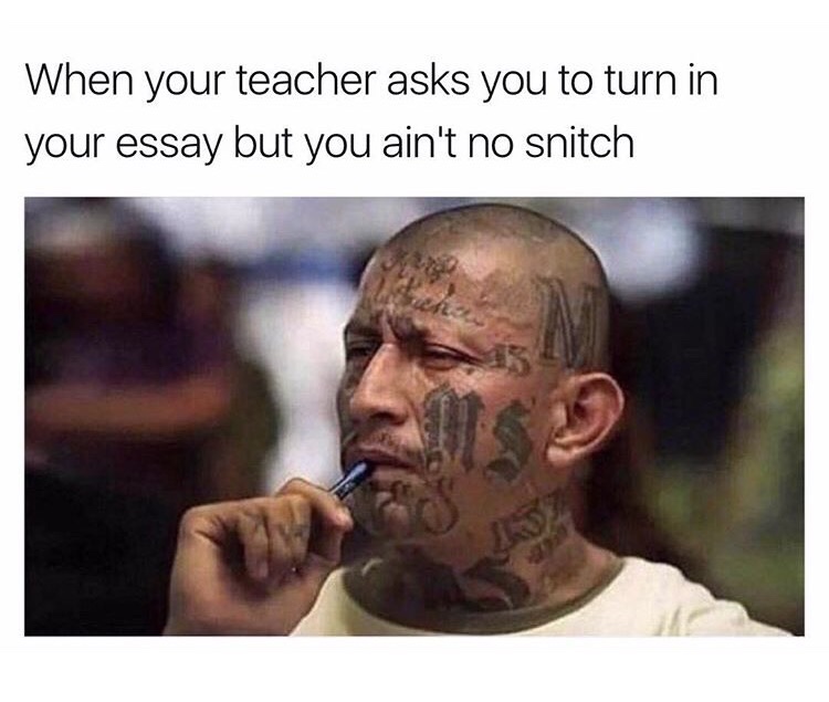 memes  - your teacher asks you to turn in your essay but you a - When your teacher asks you to turn in your essay but you ain't no snitch