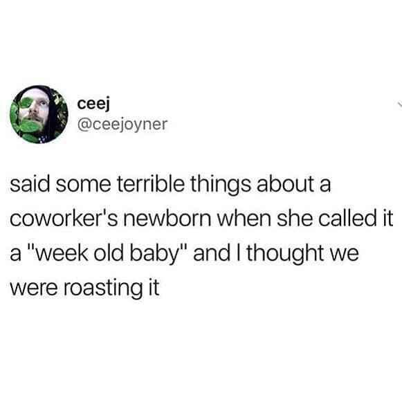 remember in school memes - ceej said some terrible things about a coworker's newborn when she called it a "week old baby" and I thought we were roasting it