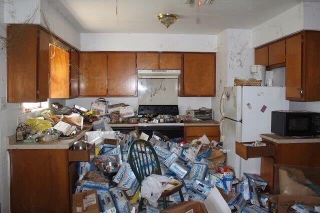 kitchen overflowing with junk