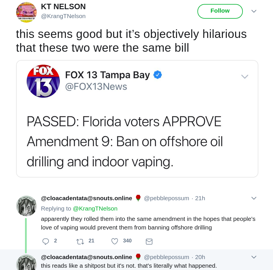 Wednesday meme about florida voters approving ban on offshore oil and indoor vaping