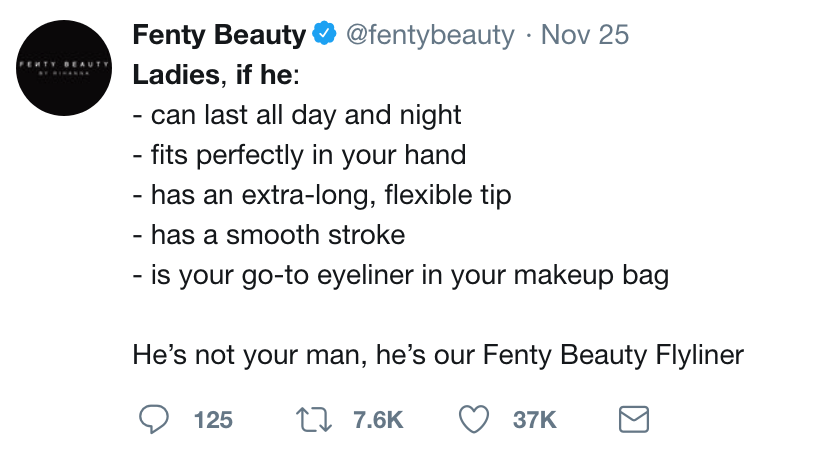 twitter meme ladies if he meme - Fenty Beauty Nov 25 Ladies, if he can last all day and night fits perfectly in your hand has an extralong, flexible tip has a smooth stroke is your goto eyeliner in your makeup bag He's not your man, he's our Fenty Beauty 