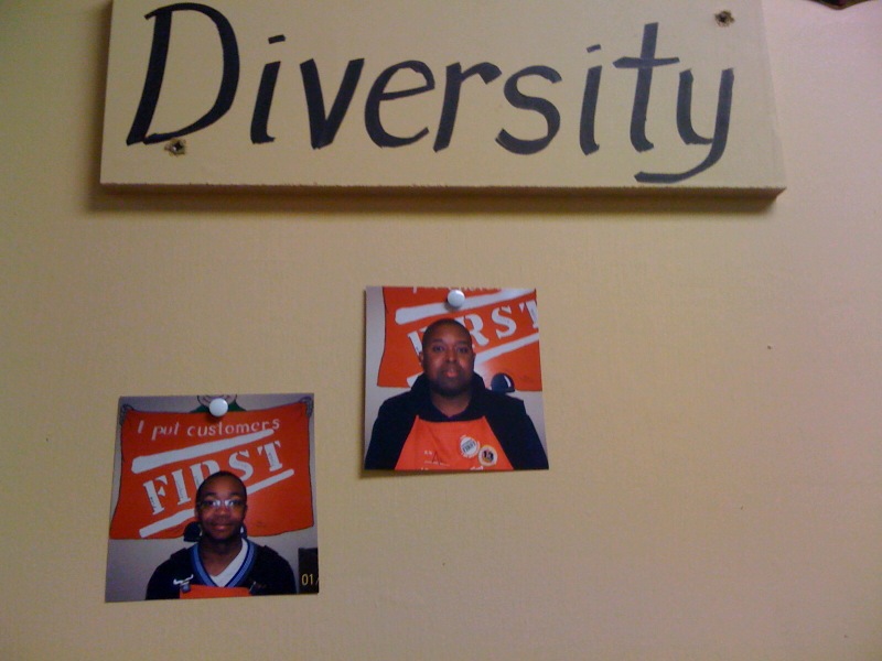 A Board at Home Depot displaying their diversity of employees.