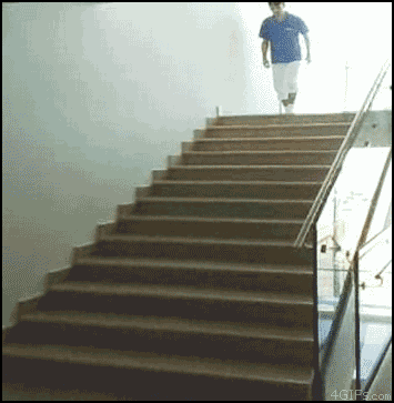 running down the stairs gif