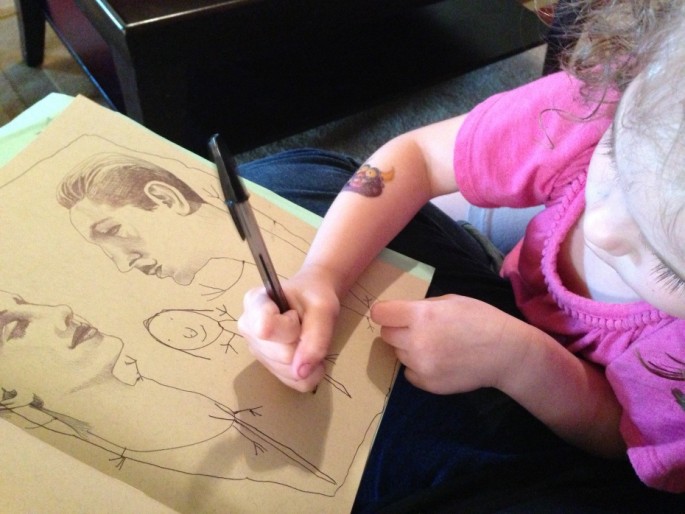 Illustrator draws faces lets 4-yr old draw bodies