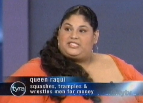 queen raqui - tyra queen raqui squashes, tramples & wrestles men for money