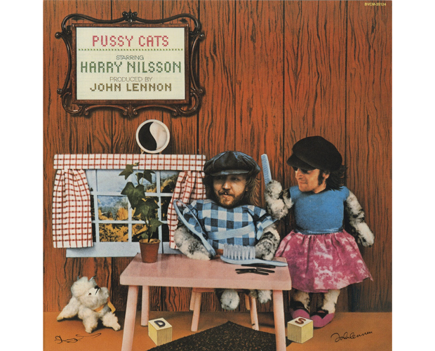 8. HARRY NILSSON & JOHN LENNON // PUSSY CATS

Recording artist Harry Nilsson teamed up with John Lennon to produce Pussy Cats in 1974. The album cover features a rug under a table with two block letters—"D" and "S"—flanking it.  If you sound out the puzzle, it reads, "D-rug-S" or specifically, "Drugs under the table." This was an inside joke during Lennon's "Lost Weekend" era, a drunken and drug-fueled 18 month period between 1973 and 1975.   