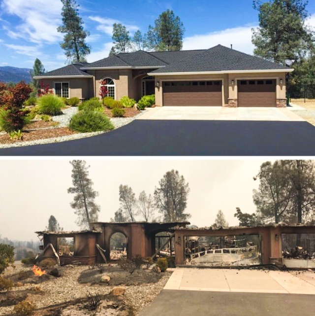 sad random picture of a before and after house that got burned