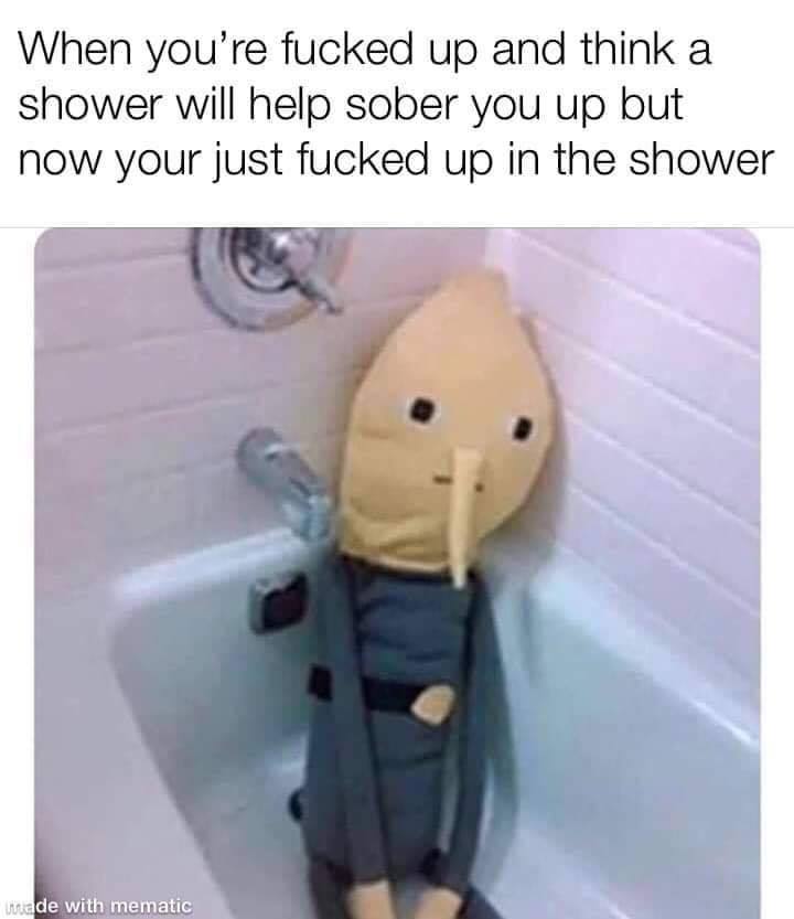 fo76 memes - When you're fucked up and think a shower will help sober you up but now your just fucked up in the shower made with mematic