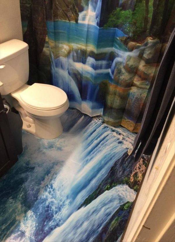 3d water fall painting in bathroom