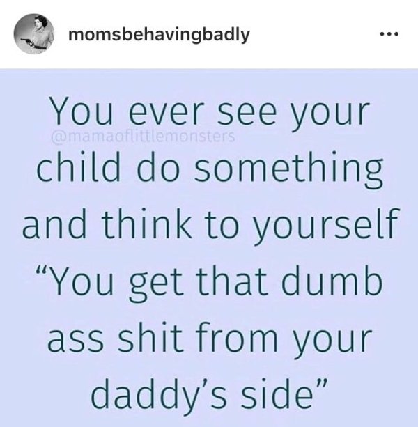 random pic number - momsbehavingbadly You ever see your child do something and think to yourself You get that dumb ass shit from your daddy's side"