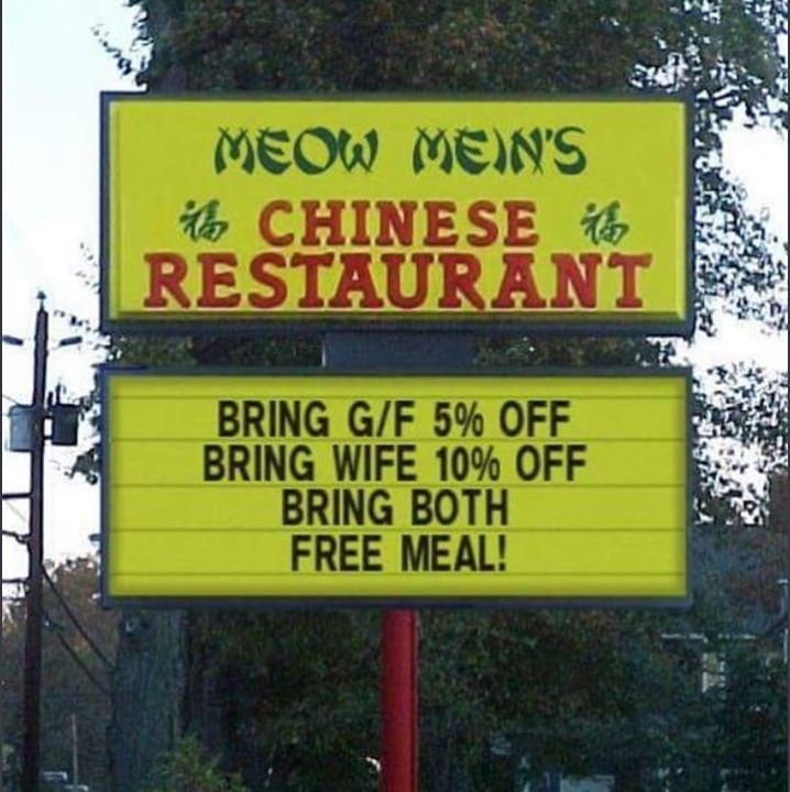 meow meins chinese restaurant - is Meow Mein'S Chinese M Restaurant Bring GF 5% Off Bring Wife 10% Off Bring Both Free Meal!
