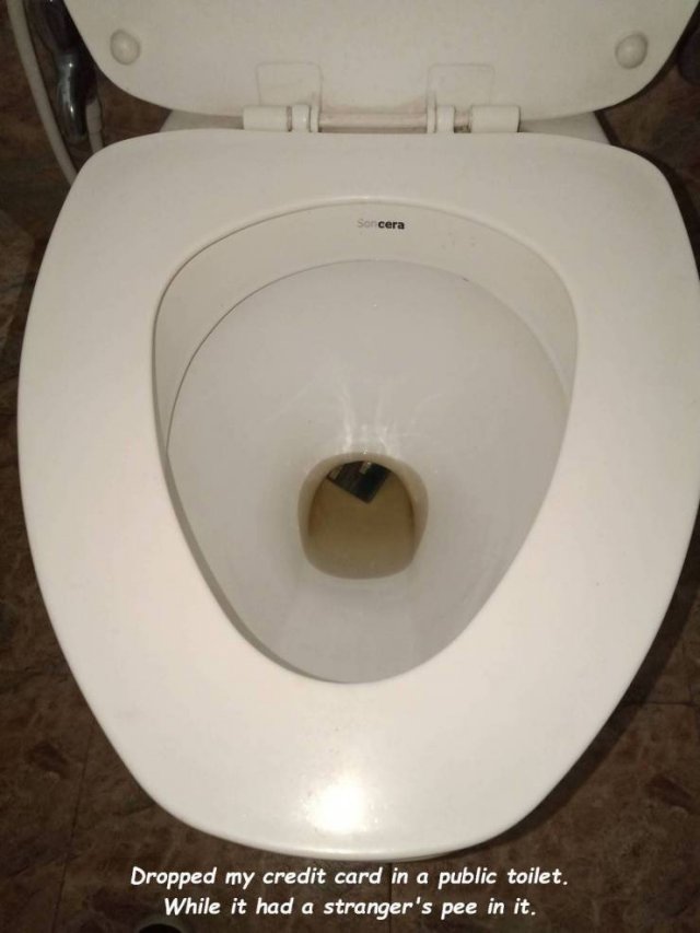 toilet seat - Socera Dropped my credit card in a public toilet. While it had a stranger's pee in it.