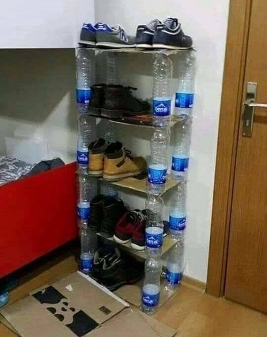 wtf bottled water shoe rack