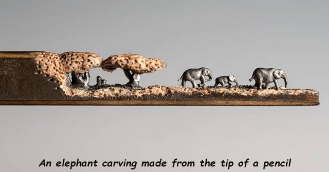 carved pencil lead - An elephant carving made from the tip of a pencil