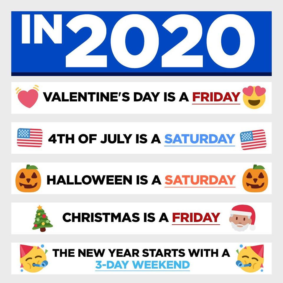 green is the new black - IN2020 Valentine'S Day Is A Fridays Xe 4TH Of July Is A Saturday Xe Halloween Is A Saturday Christmas Is A Friday The New Year Starts With A 3Day Weekend